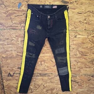 Men's Skinny Jeans with Yellow Stripe